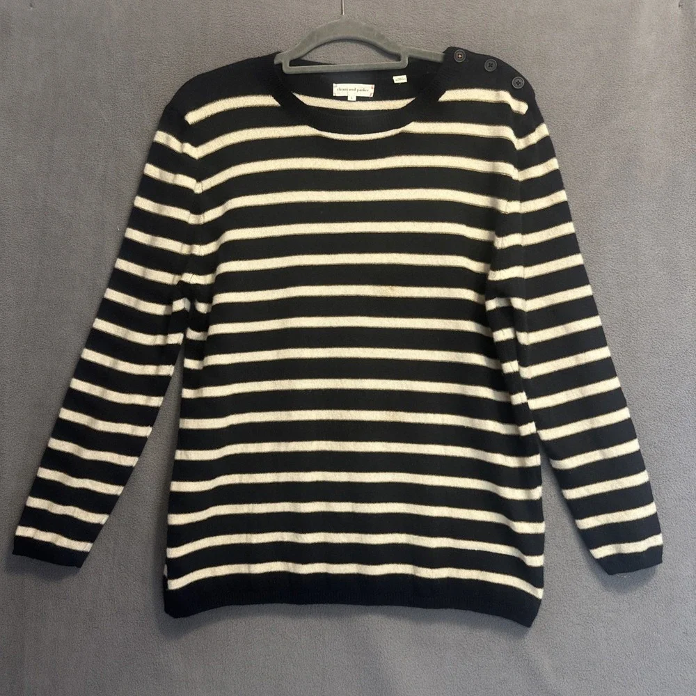 Chinti & Parker 100% Cashmere Striped Crewneck Sweater Size L Nautical *read*